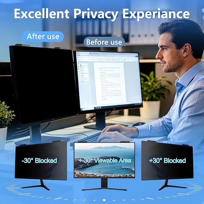 24 Inch Privacy Screen for Computer Monitor Hanging Removable Privacy Filter for 16:9 Aspect Ratio, Anti-Glare Anti-Spy Blue Light Shield, No Adhesive Easy Install 24in Computer Screen Privacy Shield (1 Pack)