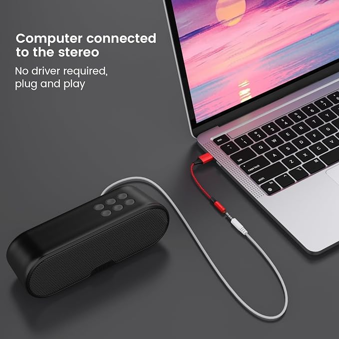 MOSWAG USB to 3.5mm Jack Audio Adapter, USB to Aux Cable with TRRS 4-Pole Mic-Supported Headphone AUX Adapter External Sound Card for Laptop PC PS4 PS5 and More (0.65Feet/20cm, Red)
