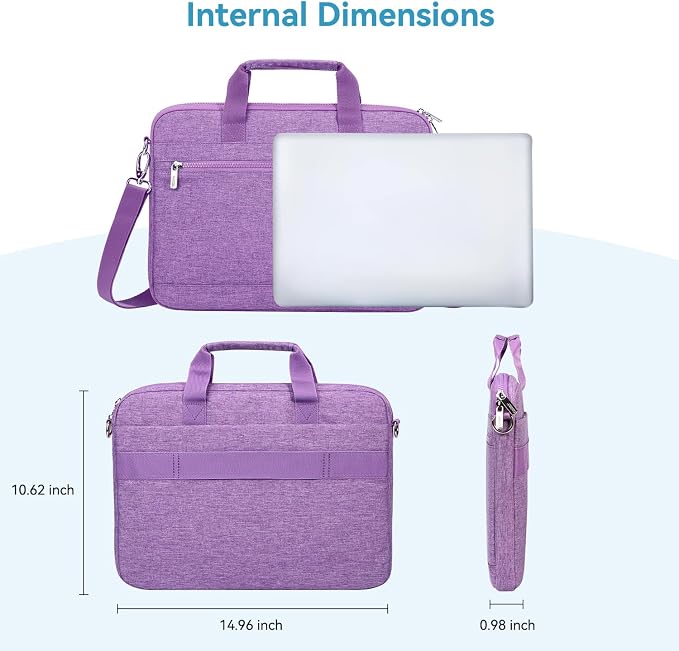 LANDICI 360° Protective Laptop Bag Case 14-15 Inch with Shoulder Strap & Handle, Waterproof Computer Sleeve Cover for MacBook Air/Pro 15, Chromebook 14, Slim Briefcase for Women, Purple
