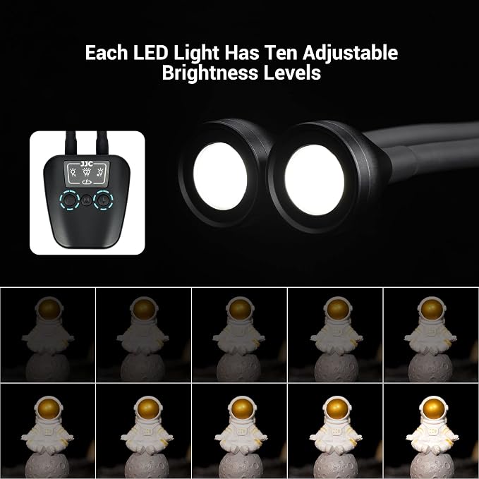 JJC 10-Level Brightness LED Macro Arm Light, CRI 95+ 5600K Macro Photography Lighting with USB-C Charging for Canon Nikon Sony Olympus Pentax DSLR Camera for Insert Plant Jewelry Close Up Shooting