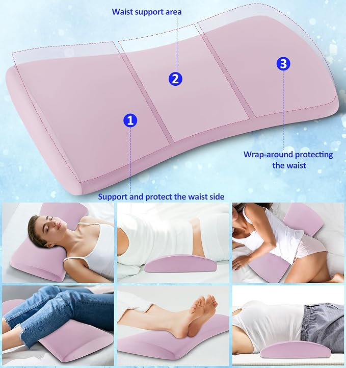 vamorry Lumbar Support Pillow for Bed – Memory Foam Waist Pillow with Cooling Cover for Comfortable Back Support – Bolster Pillow for Side, Back & Stomach Sleepers – for Bed, Sofa, Car
