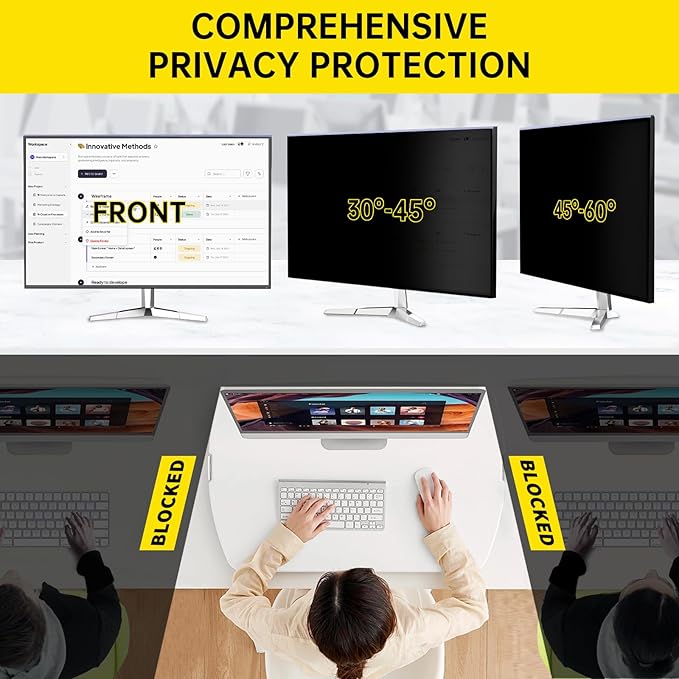 〔2-Pack〕 24 Inch Computer Privacy Screen Filter for 16:9 Monitor, Anti-Blue Light, Anti-UV,Blue Light Blocking Removable Privacy Protector Shield Fits 23.6", 23.8", 24" Monitors