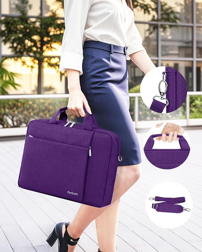 Ferkurn Laptop Bag Case for Women Men Computer Bag Compatible with HP Envy Pavilion Omen/LG Gram/MSI/Dell Inspiron XPS/Lenovo/Acer, Shoulder Strap Carrying Messenger Briefcase, Purple, 15.6 16 Inch