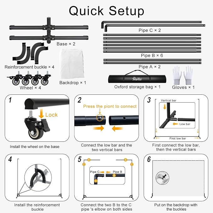 7x10ft White Photo Backdrop with Stand,Movable Photography Backdrop Stand Kit with Wheels and White Screen Backdrop Background for Photo Shooting,Video Recording，Events, Party
