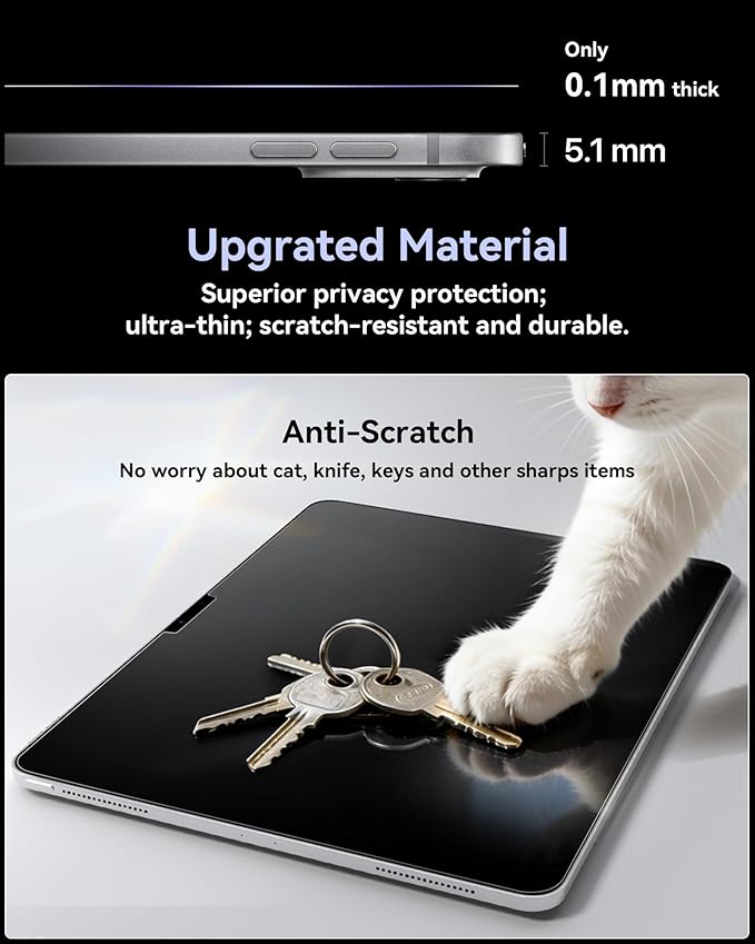 IPROKKO 360° Privacy Matte Screen Protector for iPad Air 13 inch M4/M3/M2 (2026/2025/2024 8th/7th/6th Generation),4 Way Anti Spy Glare Blue Light 13in Tablet Easy Install Screen Protector Filter [Compatible with Apple Pencil & Face ID, Case Friendly]