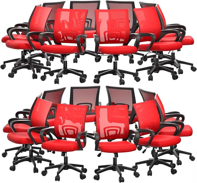Magshion Ergonomic Office Chair 20 Pack, Mid-Back Mesh Desk Chair, Adjustable Swivel Computer Chair with Lumbar Support & Breathable Backrest for Gaming, Work, Study, 300 Lbs Capacity, Red