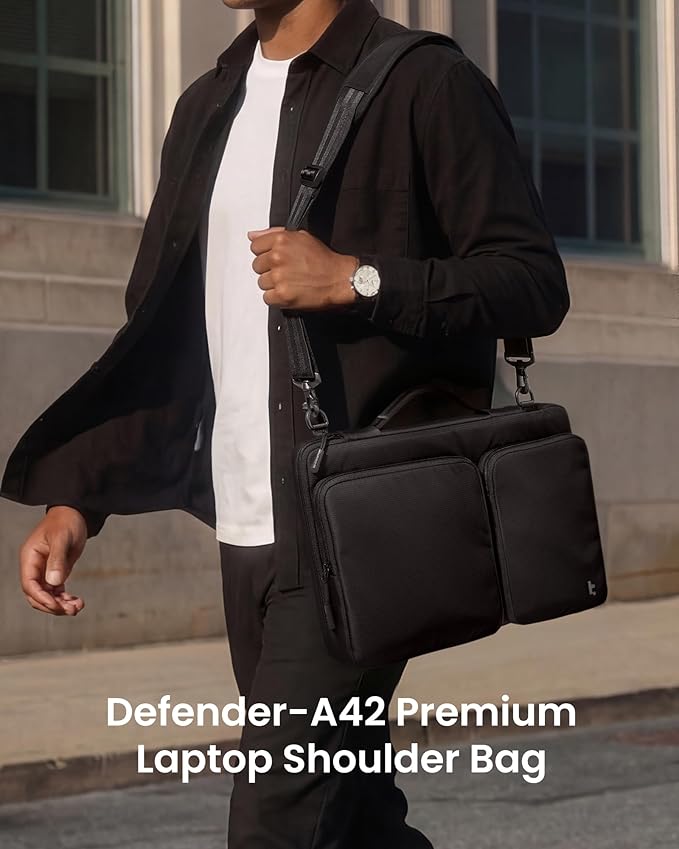 tomtoc 360° Protective Laptop Shoulder Bag for 15.6 Inch Laptop, Fit Acer Aspire 3/5/7, Dell Inspiron/XPS, ASUS ROG/TUF, Lenovo ThinkPad L/E/T/P/V, Waterproof Accessory Case