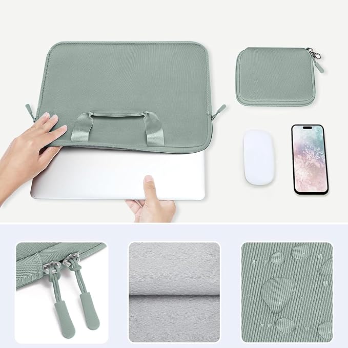 MOSISO Laptop Case 13.3 inch, 13-13.3 inch Laptop Sleeve Bag Compatible with MacBook Air/Pro 13 / Pro 14, HP Dell ASUS, Neoprene Carrying Computer Bag with Handle&Detachable Small Case, Antique Green