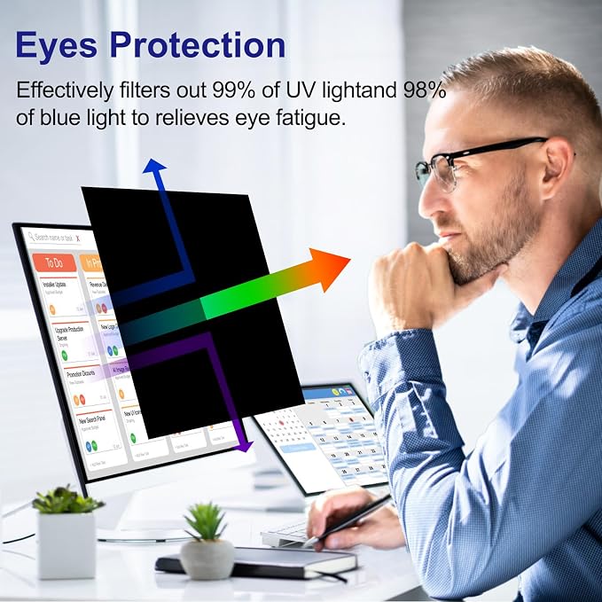 32 Inch Privacy Screen for Computer Monitor 16:9 Aspect Ratio, Eye Protection Anti Blue Light Glare Shield, 32inch Removable Black Blackout Anti Spy Desktop Security Private Filter