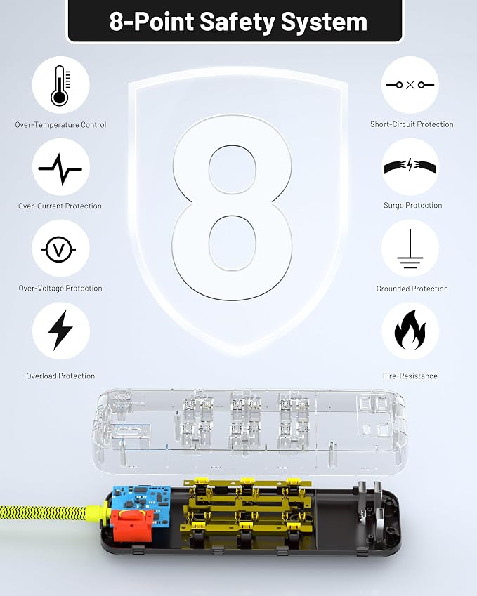 USB Surge Bar 6 Power Strip - 6 Outlets 4 USB Ports(1 USB C), Multi Plug Outlet Extender with 6Ft Braided Extension Cord, 3600 J, Wall Mount, Flat Plug, Desk Charging Station for Office Home