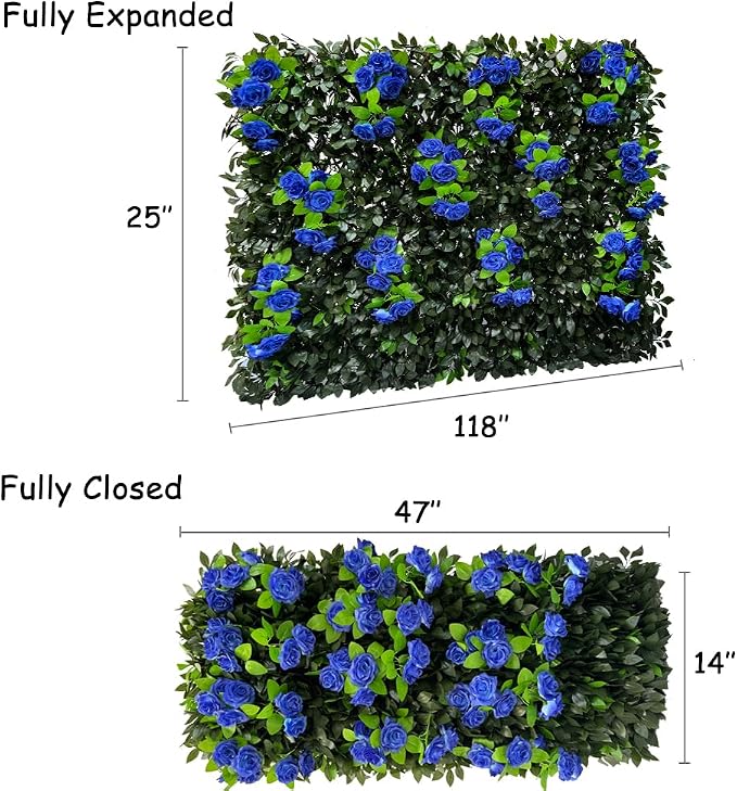 GLANT Expandable Fence Privacy Screen for Balcony Patio Outdoor,Decorative Faux Ivy Fencing Panel,Artificial Hedges (Single Sided Leaves) (1, Branches -Blue Rose)