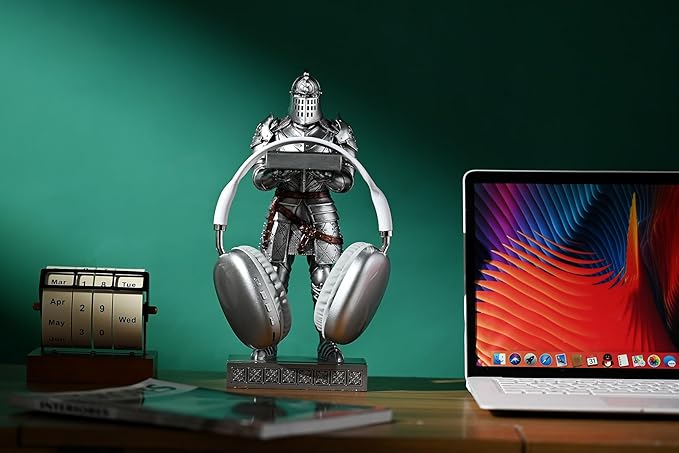 King's Guard Headphone Stand Watch Display Stand Jewelry Bracelet Necklace Holder Trays Towers Warrior Knight Mobile Phone Stand for Office & Home 12.20 Inch (Silver)