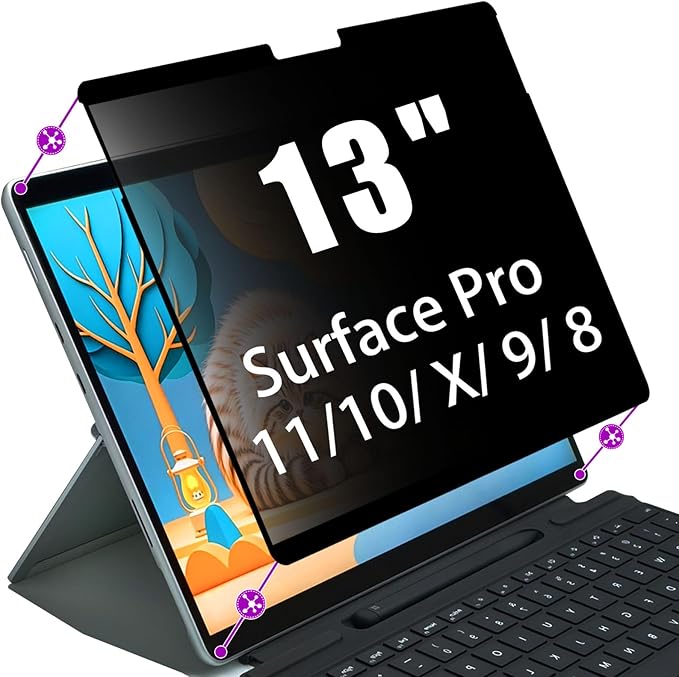 Privacy Screen Protector for Microsoft Surface Pro 11/10/X/9/8 (13") - Nano-Suction Removable Anti-Spy Filter, Blue Light Blocking, Ultra-Thin Design