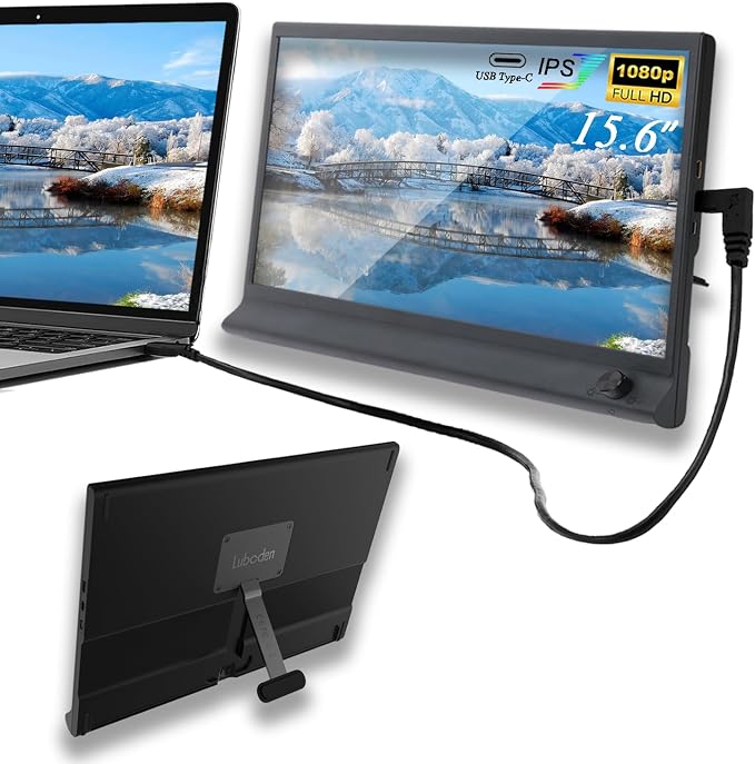 15.6Inch Laptop Monitor Exteder, Portable Monitor for Laptops 1080P FHD USB C Laptop Screen Extender with Brightness Adjustment Dial, Lap Second Screen, Travel Monitor for Mac PC Phone