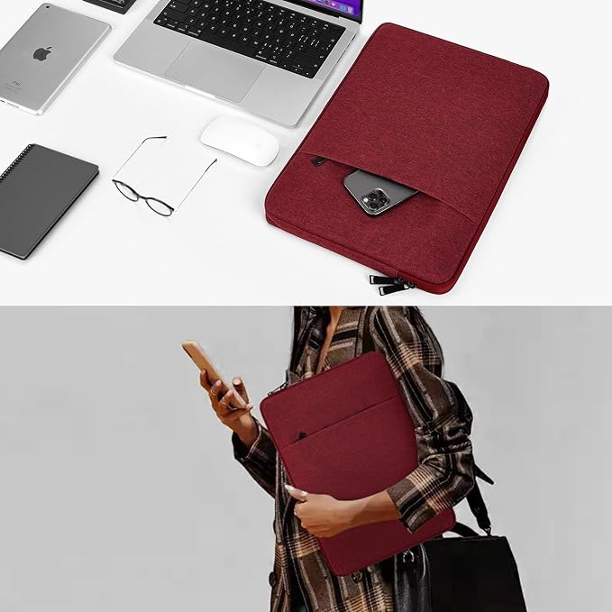 Laptop Sleeve Case 17 inch, Padded Shockproof Protective Carrying Bag for HP 17.3 Laptop/Pavilion 17/ Envy 17, 17.3-in Water-Resistant Computer Bag Cover with Accessory Pocket -Wine Red