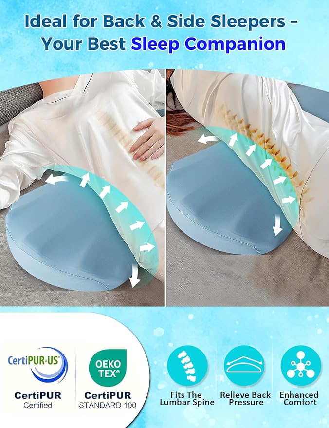 Fledano Lumbar Support Pillow for Bed – Memory Foam Lower Back Pain Relief Pillow for Sleeping, Ergonomic Lumbar Pillow for Side & Back Sleepers, Sciatica & Hip Pain Relief, Washable Cooling Cover