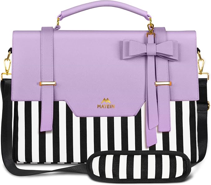 MATEIN Laptop Tote Bag for Women, 15.6 inch Cute Computer Sleeve Case Briefcase with RFID Pocket for Nurse Teacher, Lightweight Messenger Carrying Shoulder Handbag, Sister Gift for Office Work, Purple