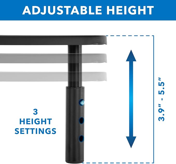 Corner Monitor Stand | Adjustable Height Corner Desk Shelf | Triangle Screen Riser, Ergonomic Space Saving Design, Ventilated. (Metal, Black)