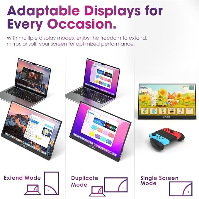Kado 2-Pack Portable Monitor 15.6-inch FHD 1080p, 45W Reverse Charging Ultra-Slim Laptop Monitor 1920x1080 with Built-in Speakers, IPS Display Kickstand for PC, Mac, Phone, Xbox, PS5, USB-C & HDMI