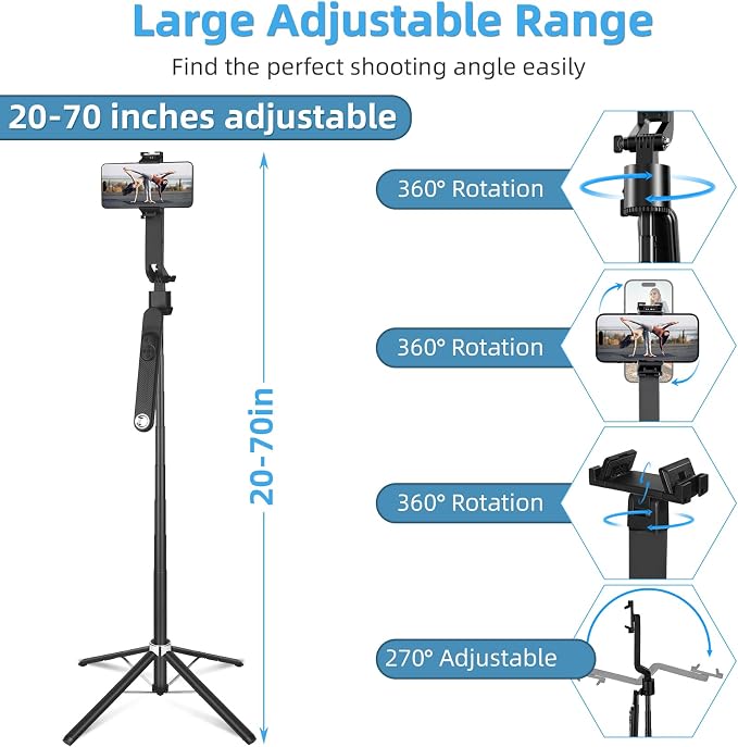 360° Auto Face Tracking Tripod, 70" Facial Recognition Tripod with Gesture Control, Selfie Stick with Multi-Color Temperature Fill Light, Live Broadcast/Video Conferencing/Vlog Artifact