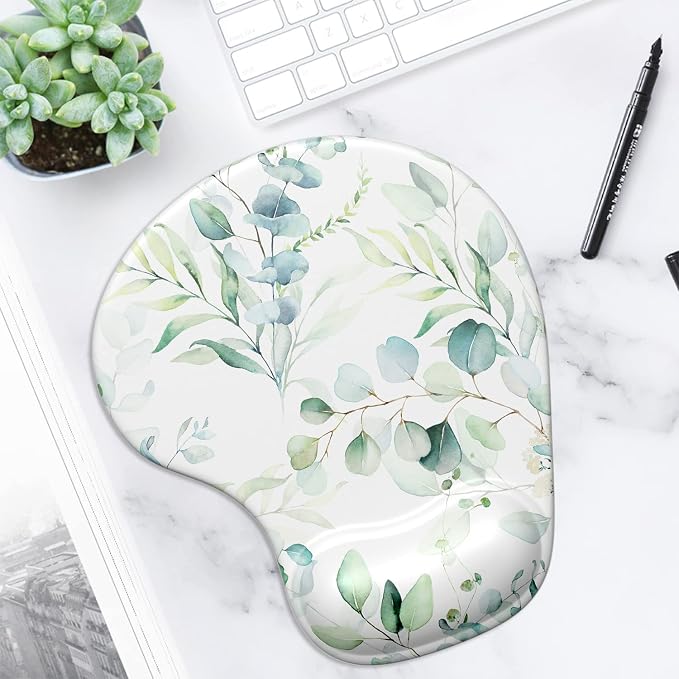 ITNRSIIET Ergonomic Mouse Pad with Gel Wrist Support Wrist Rest Smooth Surface Non-Slip PU Base Comfortable Office Supplies Pain Relief, 9.5 x 8 inches, Leaves and Branches