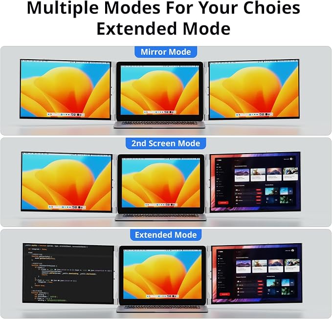 AYY Laptop Screen Extender, 14" FHD 1200P Portable Triple Monitor for 13"-17" Laptops, Aluminum Alloy Stand, Compatible with MacOS/Windows/Chrome