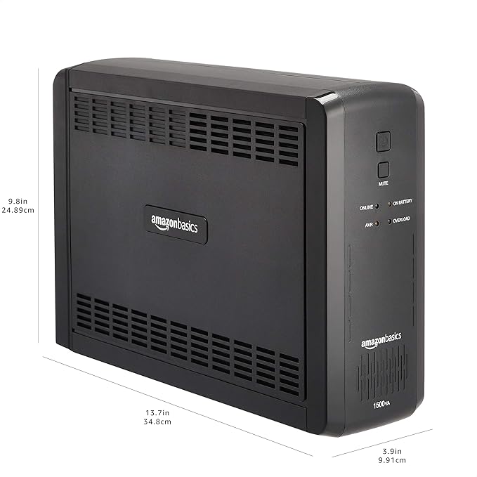 Amazon Basics UPS Battery Backup & Surge Protector, 1500VA/900W, 10 Outlets, Line Interactive Uninterruptible Power Supply with Sinewave Technology, Black