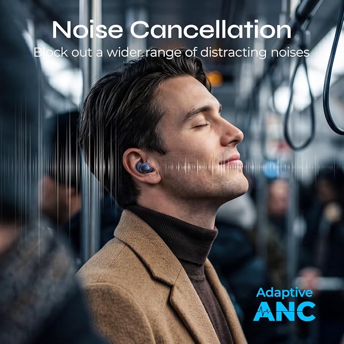 Mini Wireless Earbuds, Active Noise Cancelling with All-Day Comfortable Fit, BT 6.0 HiFi Stereo Sound,Touch Control, Noise Isolation Ear Buds for Running/Working