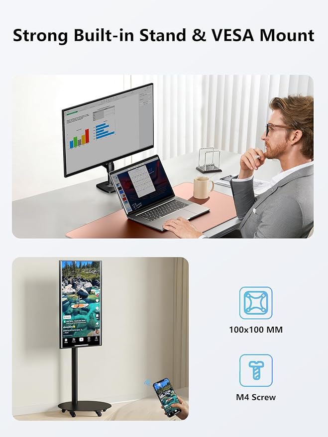 MAGICRAVEN Wireless Portable Monitor for Laptop, 23.8" Portable Monitor with Battery-1080P FHD Second Screen for Home & Office, AirPlay & Miracast Casting, No Cables or Drivers Needed