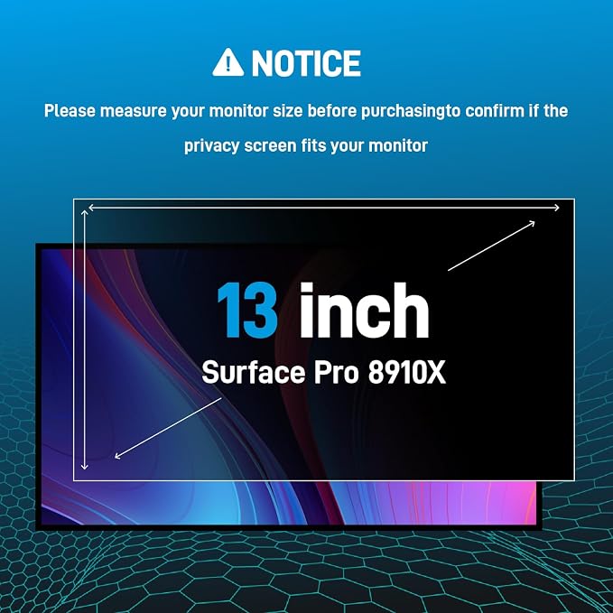 Privacy Screen Laptop for Microsoft Surface Pro 8/9/10/X 13 inch Protector Fully Removable Anti Spy Anti Glare Blue Light Filter Reusable Anti Peek Privacy Screen