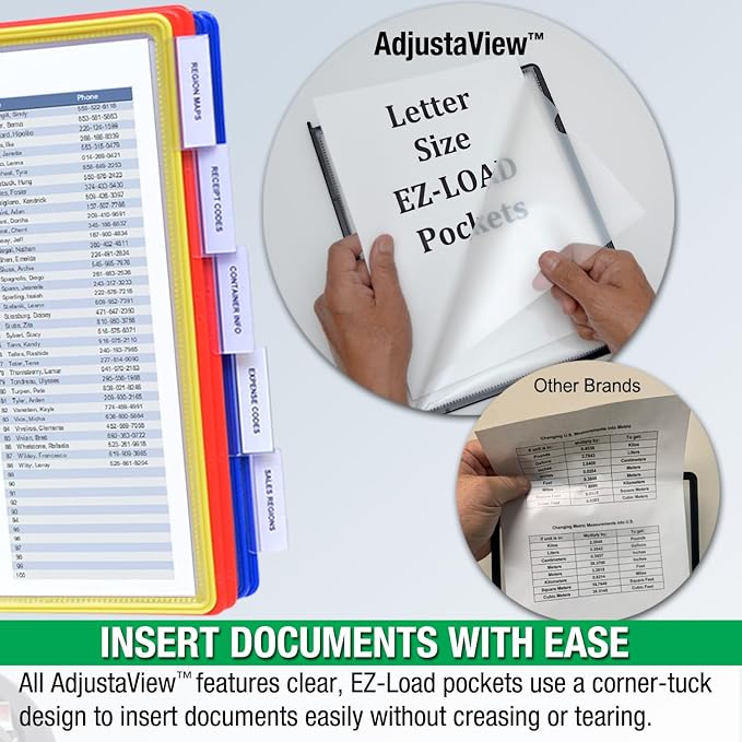 Ultimate Office AdjustaView 10-Pocket Desk Reference Organizer with Supplies Storage Base and EZ-Load Pockets to Hold 20 Sheets of Paper, Includes Fast Find Indexing Tabs (Colored Pockets)