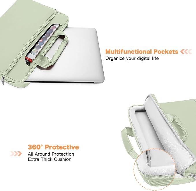 MOSISO 360 Protective Laptop Bag 15.6 inch, 15-16 inch Computer Bag Compatible with MacBook Air 15 inch/Pro 16 inch, HP,Dell,Lenovo,Asus,Notebook, Laptop Carrying Case with Strap&Handle, Sage Green