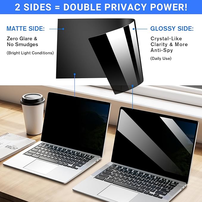 ZOEGAA 4-way 360°Laptop Privacy Screen For 15.6 Inch 16:9 Computer, Removable Privacy Screen For Laptop Monitor, Anti Glare And Blue Light, Compatible With HP Dell Lenovo Asus Samsung Acer Thinkpad