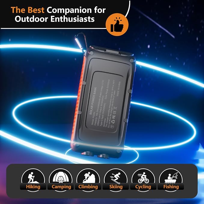 Solar Charger Power Bank 49800mAh Portable Solar Phone Charger with 2 USB-A and Type-C Interface, 15W Fast Charging for iPhone, Samsung etc. Portable Battery Charger with Dual Flashlight for Camping