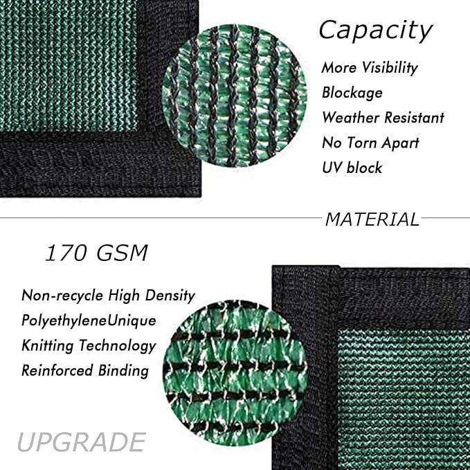 UPGRADE Privacy Fence Screen 6'x90' Dark Green Outdoor 90% Visibility Blockage 170 GSM Mesh Shade Cover Panels for Backyard,Balcony,Home Decoration with Zip Ties,Customized Avaliable
