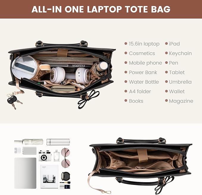 LOVEVOOK Laptop Tote Bag for Women,Leather Work Bag, Waterproof Business Teacher Bag,Large Computer Handbag Purse Briefcase,Office Gifts for Women