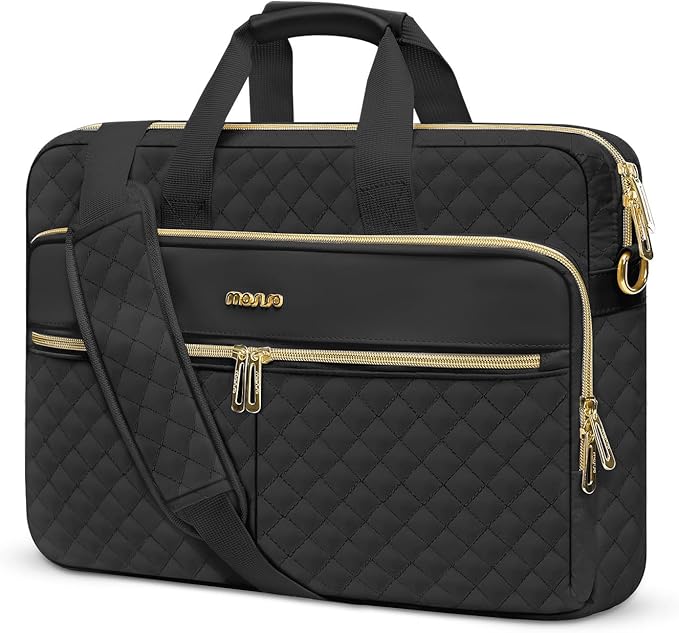 MOSISO 15-16 inch Laptop Bag, Laptop Briefcase Messenger Compatible with MacBook Pro 16/Air 15, HP, Dell, Lenovo, Square Quilted Computer Bag Work Office Business with 3 Pockets&Strap, Black