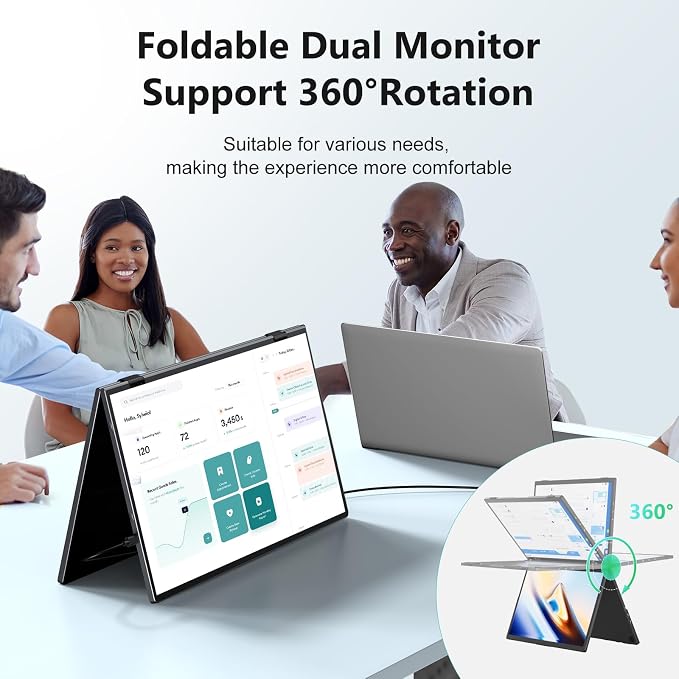 MAGICRAVEN Portable Dual Monitor for Laptop, Foldable Laptop Screen Extender, Plug & Play No Driver, 1080P FHD IPS Triple Screen for Travel & Office, Compatible with Mac, Windows - 15.6"