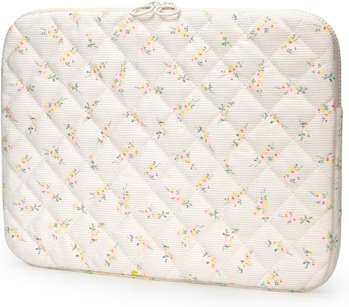 Puffy Laptop Sleeve 13-15.6 Inch Corduroy Quilted Laptop Protective Case Cute Floral Computer Sleeve Protective for MacBook (B-Yellow, 11 Inch)