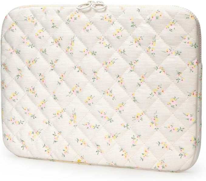 Puffy Laptop Sleeve 13-15.6 Inch Corduroy Quilted Laptop Protective Case Cute Floral Computer Sleeve Protective for MacBook (B-Yellow, 13-14 Inch)