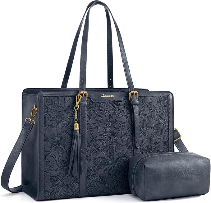 LOVEVOOK 17.3 Inch Work Tote Bag for Women,Leather Vintage Laptop Computer Bag Large Capacity with Clutch Purse for Teacher,Office,Casual