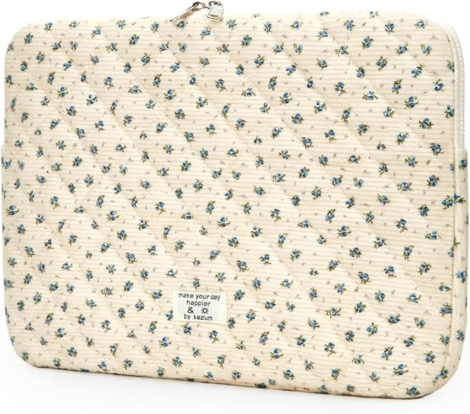 Puffy Laptop Sleeve 13-15.6 Inch Corduroy Quilted Laptop Protective Case Cute Floral Computer Sleeve Protective for MacBook