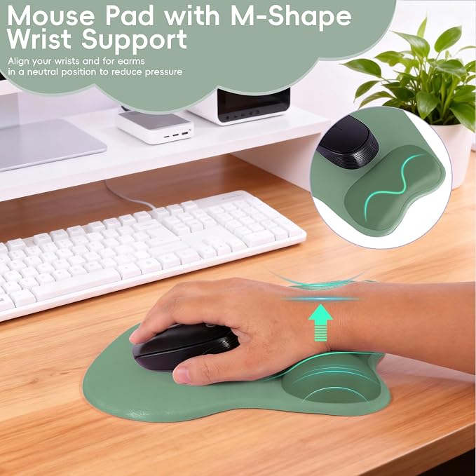 Ergonomic Mouse Pad,Non Slip Mousepad Wrist Rest Support for Office, Computer, Laptop & Mac(A-Light Green)