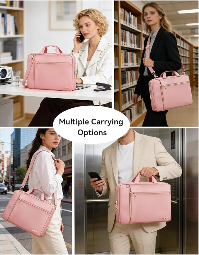 14 Inch Laptop Bag Case for Women Men Compatible with HP Chromebook OmniBook Envy/14 MacBook Pro M5/Dell Pro Inspiron XPS/Lenovo Yoga, Messenger Carrying Briefcase Computer Bag Case, Pink