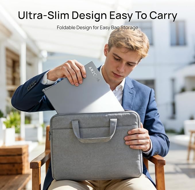 ARZOPA 15.6" Dual Portable Monitor for Laptop, Foldable Stackable FHD 1080P 100% sRGB IPS Extender, USB C & HDMI Connectivity, Adjustable Kickstand, for Mac PC Windows Gaming Office Travel-E1 Gray