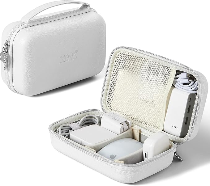 Charger Case for Macbook, Portable Tech Electronic Organizer Bag, Small Travel Storage Pouch for Laptop Accessories, MacBook Power Adapter, Charging Cords, USB Drives, Power Bank (White, XL)
