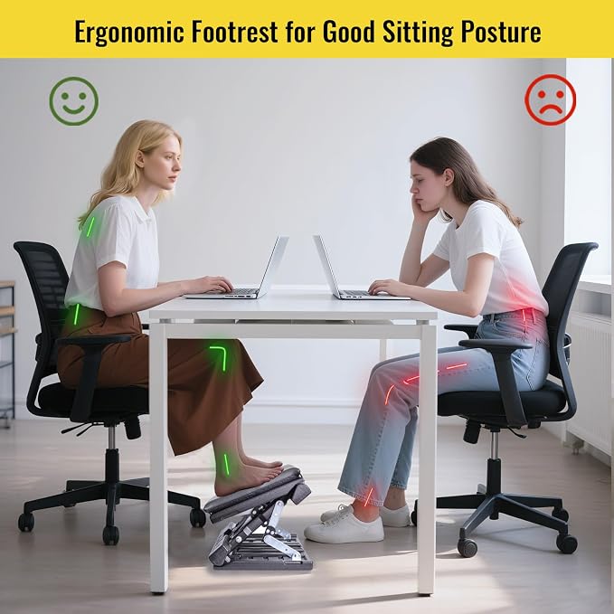 Foot Rest for Under Desk at Work Enlarged, Ergonomic Footrest with Adjustable Height and Angle, Foldable Foot Stool with Removable Pad Massage Beads for Office Gaming Chair Gray