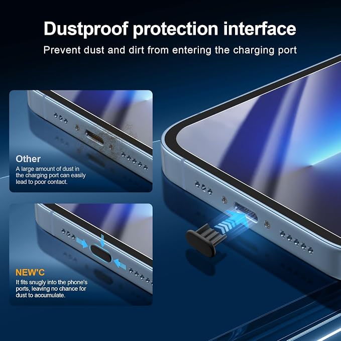 NEW'C 3x for iPhone 13 Pro Screen Protector (6.1 inches)+ 3x Camera Lens Protector, Sensor Protection + Dust Plug - Case Friendly Tempered Glass Film, Ultra Resistant