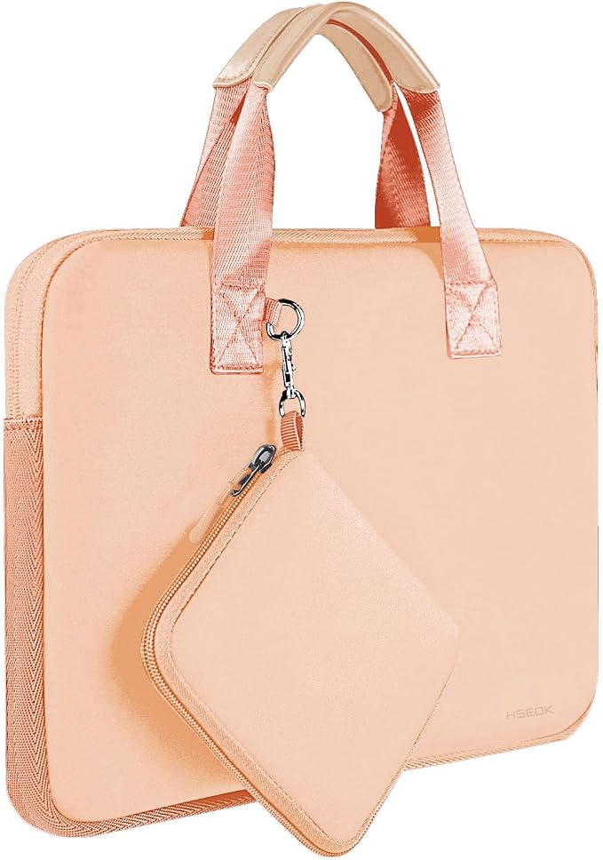 Hseok Laptop Sleeve 14 inch Case with Small Case, Compatible with MacBook Neo 14, MacBook Pro 14 M5/M4/M3/M2/M1, XPS 14 and Most 14 inch Notebooks, Neoprene Computer Handbag,Orange pink