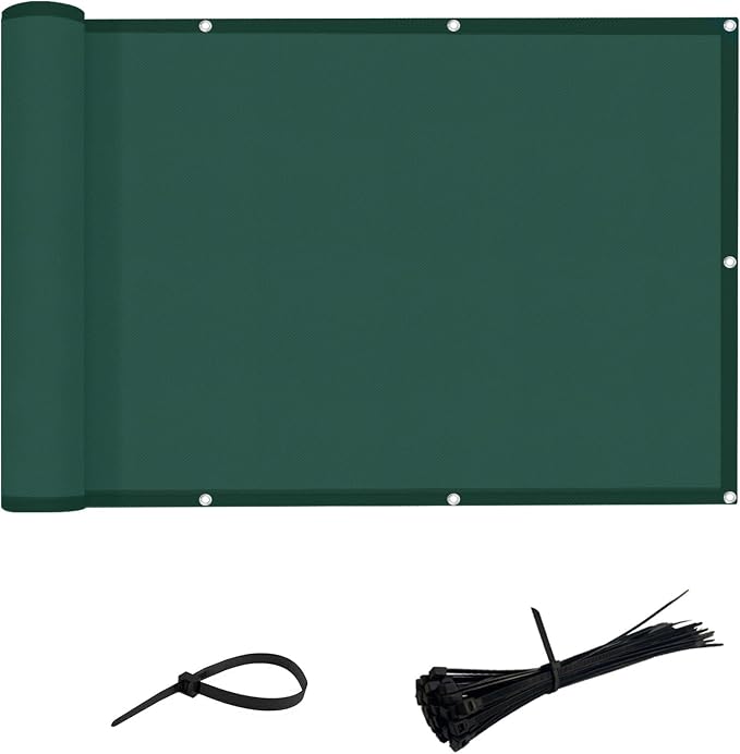 LOVE STORY 3' x16' Dark Green Waterproof Balcony Privacy Screen Cover - Opaque Fence Covering Privacy, 100% Polyester Fabric, UV Protection Shield for Apartment Railing,Outdoor Patio, Deck, Porch